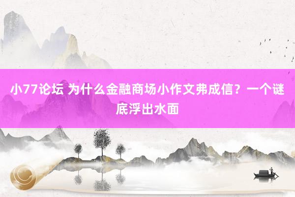 小77论坛 为什么金融商场小作文弗成信？一个谜底浮出水面