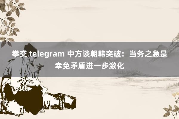 拳交 telegram 中方谈朝韩突破：当务之急是幸免矛盾进一步激化