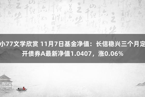 小77文学欣赏 11月7日基金净值：长信稳兴三个月定开债券A最新净值1.0407，涨0.06%