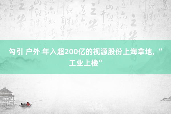 勾引 户外 年入超200亿的视源股份上海拿地， “工业上楼”